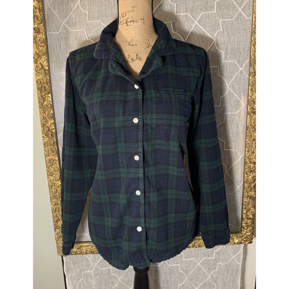 Vintage LL Bean Shirt Button Up Sz L Blue Green Plaid Northwoods Flannel Classic
